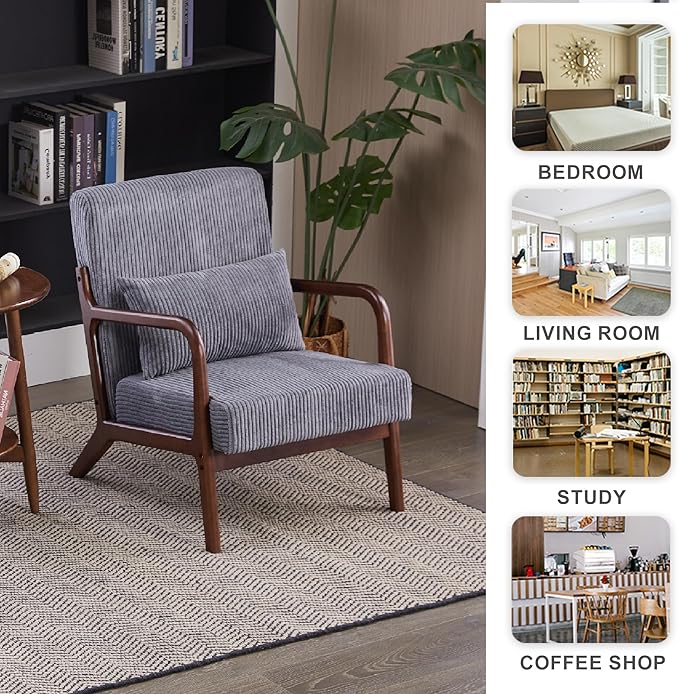 Accent Chairs, Set of 2 Mid-Century Modern Chair with Pillow, Armchair with Solid Wood, Reading Relaxing Leisure Chair for Living Room(Dark Grey)