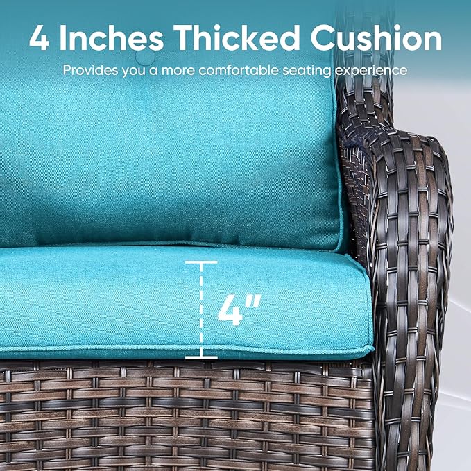 7-Piece Outdoor Patio Cushion Set - Fade & Water Resistant with Removable Olefin Cover, 22x24x4 Inch Memory Foam Cushions for Wicker Sectional Sof - Teal/Buckle