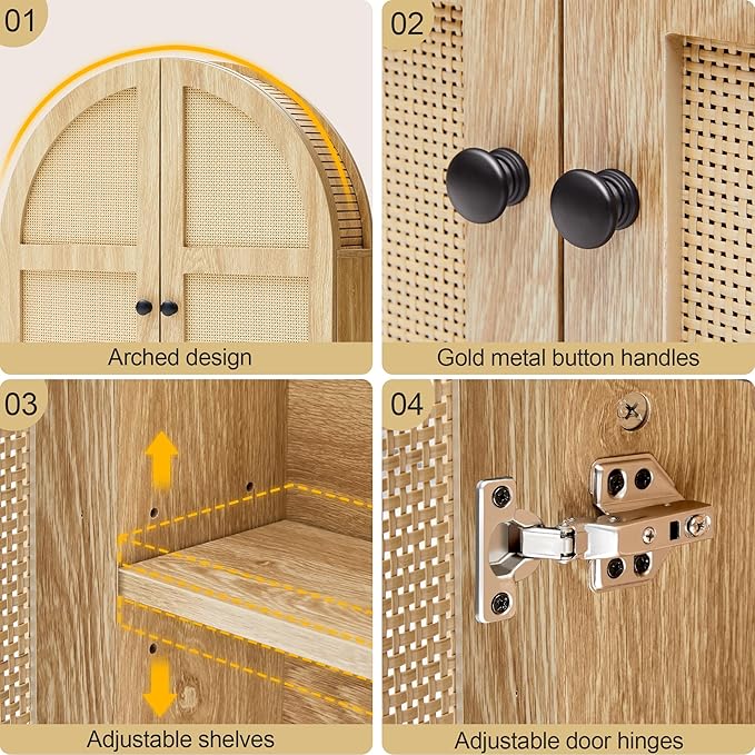 Turtle Myrtle Bathroom Medicine Cabinet Wall Mounted, Arched Wall Cabinet with Adjustable Shelf & Doors, Floating Cabinet for Wall Over The Toilet Storage Cabinet Space Saver,Natural