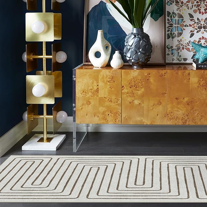 RUGGABLE x Jonathan Adler Machine Washable Modern Area Rug – Labyrinth Camel/Ivory 2x3, Stain-Resistant, Non-Slip – Small Rugs for Living Room, Bedroom, Hallway, Entryway & Bathroom–with Standard Pad