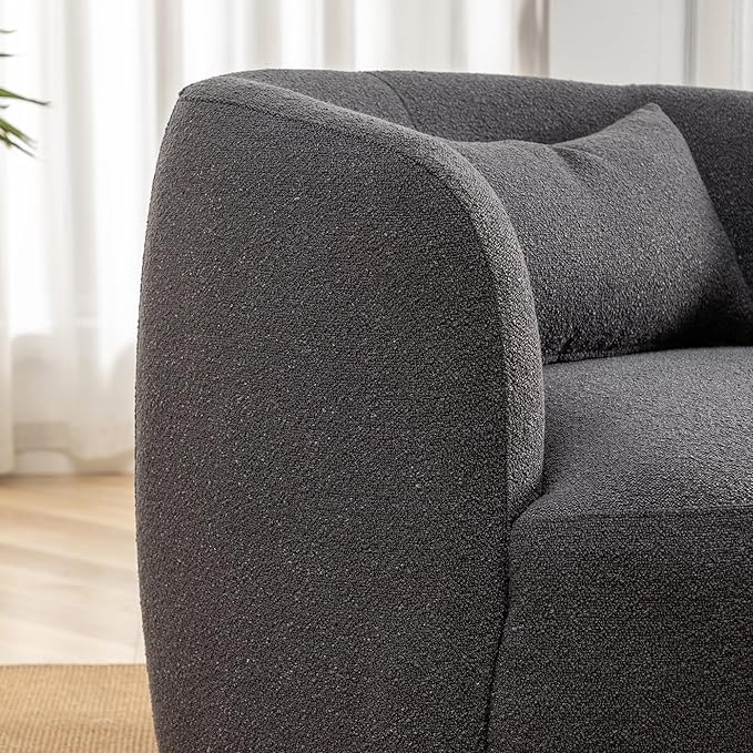 KINWELL 34" Wide Boucle Swivel Barrel Chairs Set of 2, No Assembly Round Upholstered Armchairs Accent Chairs Single Sofa Chair with Toss Pillow for Living Room and Bedroom, Dark Grey