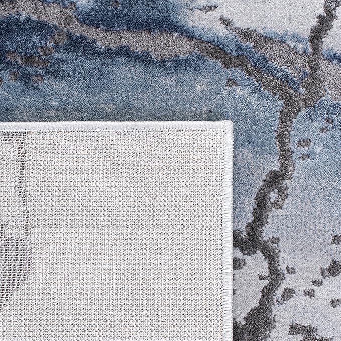 SAFAVIEH Craft Collection Area Rug - 6'7" Square, Grey & Blue, Modern Abstract Design, Non-Shedding & Easy Care, Ideal for High Traffic Areas in Living Room, Bedroom (CFT877L)