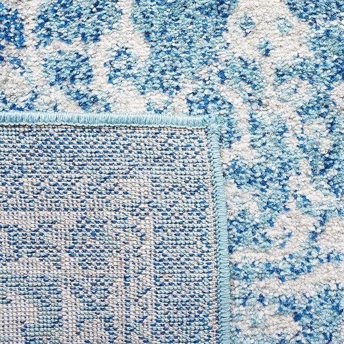 SAFAVIEH Evoke Collection Area Rug - 9' Round, Blue & Ivory, Distressed Design, Non-Shedding & Easy to Clean, Ideal for Living Room, Bedroom, Dining Space (EVK256C)