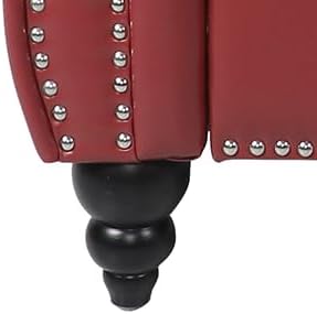 Chesterfield 3 Seater Sofa, Modern Leather Tufted Couch 3 Seater with Rolled Arms and Nailhead Mid-Century Upholstered Couch for Living Room, Bedroom, Apartment and Office, Claret