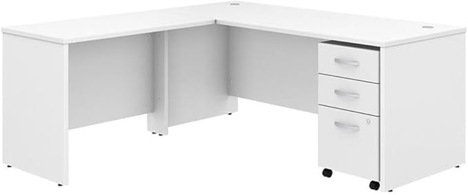 Pemberly Row 72W L Shaped Desk with Drawers in White - Engineered Wood
