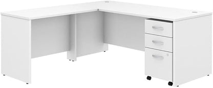Pemberly Row 72W L Shaped Desk with Drawers in White - Engineered Wood