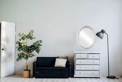 OVALCREST Oval Beveled Wall Mirror for Home Decor - Florence Style - Linen White - 28" x 24"