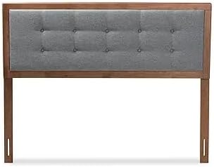 Mid-Century Marvel Fabric Upholstered Walnut Brown Finished Wood Headboard, Wall Mount Headboard King/Dark Gray