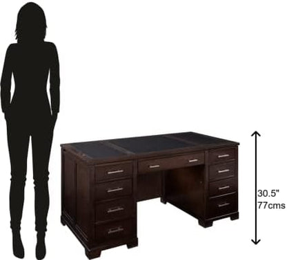 Hekman Furniture Mocha Junior Executive Desk - Brown Wooden Finish Three Leather Inlays Multiple Storage Drawers Pull-Out Writing Surface & Wire Management Best for Home & Office Décor