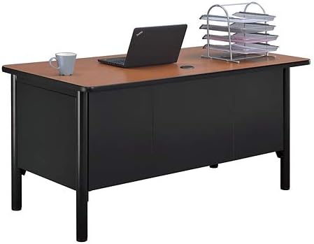 nbf signature series Stahl Double Pedestal Office Desk – Durable Cherry Laminate Computer Desk with 4 Lockable Drawers – Modern Executive Desk with File Cabinet – 60" W x 30" D Office Work Desk