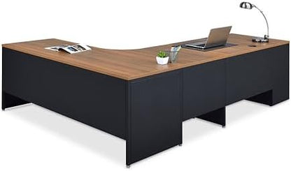 nbf signature series L Shaped Computer Desk with 3-Drawer Pedestal Left Return Gray Wash Maple Ergonomic Corner Desk 72" Wx96 D with File Drawer for Working PC Setup