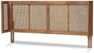 Eclectic Escape Mid-Century Modern Ash Wanut Finished Wood and Synthetic Rattan Wrap-Around Headboard Queen