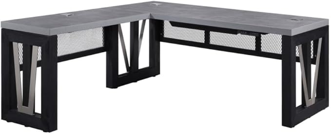 NBF Reversible L-Shaped Executive Office Desk - Height Adjustable Electric Standing Computer Desk with Steel Frame - Modern Desk with Grommet Holes - 78" D x 49.5" H Work Desk for Home (Black, Tan)