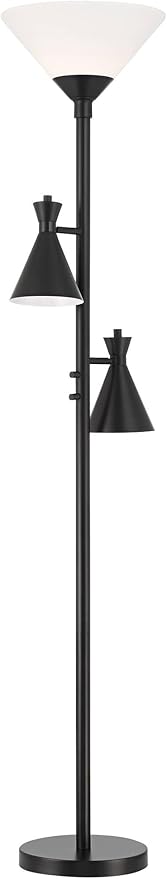 Possini Euro Design Ballard Modern 72" Tall Standing Floor Lamp Skinny Large Tree Torchiere Pole Task with Side Lights Dimmable Black Metal Living Room Bedroom House Reading Office Home Decor