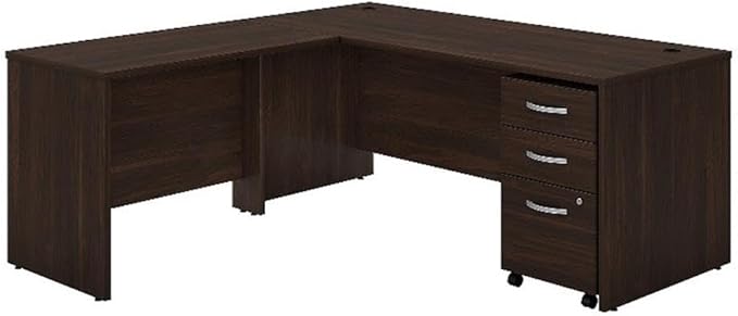 Pemberly Row Engineered Wood 72W x 30D L Shaped Desk w/Drawers in Black Walnut