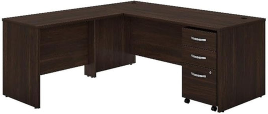 Pemberly Row Engineered Wood 72W x 30D L Shaped Desk w/Drawers in Black Walnut