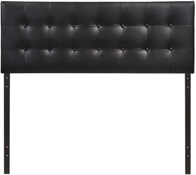 Hawthorne Collections Contemporary Tufted Button Faux Leather Upholstered Queen Headboard in Black