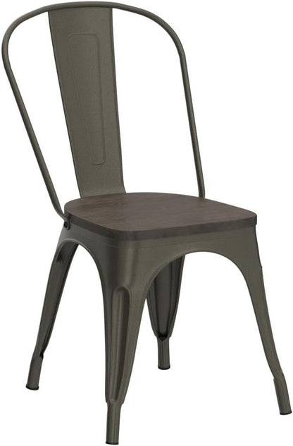 Yaheetech Metal Dining Chairs with Wood Seat/Top Stackable Side Chairs Kitchen Chairs with Back Indoor-Outdoor Classic/Chic/Industrial/Vintage Bistro Cafe Trattoria Kitchen Gun Metal, Set of 4