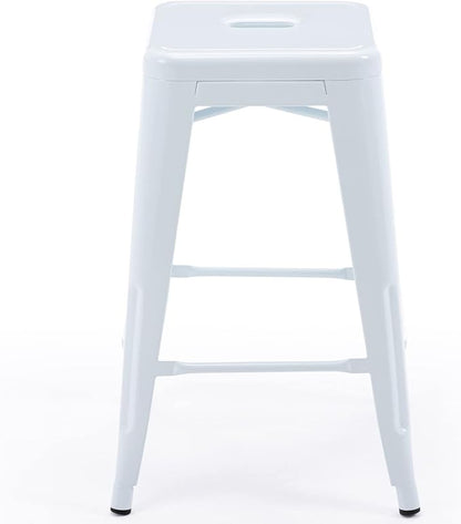 Vogue Furniture Direct 24" Bar Stools White Backless Metal Barstools Indoor-Outdoor Counter Height Stools with Square Seat, Set of 4 - VF1571004-4