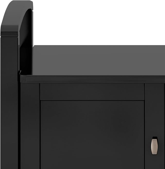 SIMPLIHOME Warm Shaker Entryway Storage Bench - 44 inch Wide Solid Wood Storage Seat in Black, Transitional Bench Seat for Mudroon or Living Room with Lift-Up Lid and Shaker-Style Panels
