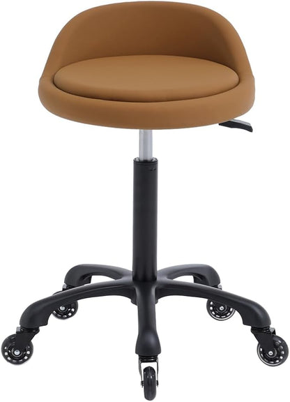 Rolling Salon Stool Chair with Back Support Hydaulic Height Adjustable on Swivel Wheels Heavy Duty for Hair Cutting Esthetician Tatto Beauty Spa Bar Lab Clinic Kitchen Office Home (Camel)