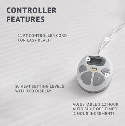 Serta Waterproof Heated Mattress Pad - Electric Bed Warmer with 10 Heat Settings, Auto Shut Off Timer, ETL Certified Electric Mattress Pad, Elastic Deep Pocket, Machine Washable, White Full