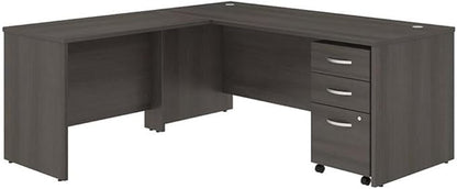 Pemberly Row 72W L Shaped Desk with Drawers in Storm Gray - Engineered Wood