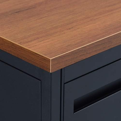 nbf signature series Modern L-Shaped Reversible Executive Office Desk - Black, Oak - 66" W x 78" D - Computer Desk with 4 Lockable Drawers - Home Office