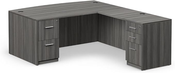 NBF at Work Reversible L-Shaped Executive Office Desk - Durable Gray Laminate Computer Desk with Lockable Two Drawers - Modern Desk with Storage and File Cabinet - Work Desk for Home (71" W, Gray)