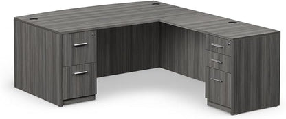 NBF at Work Reversible L-Shaped Executive Office Desk - Durable Gray Laminate Computer Desk with Lockable Two Drawers - Modern Desk with Storage and File Cabinet - Work Desk for Home (71" W, Gray)
