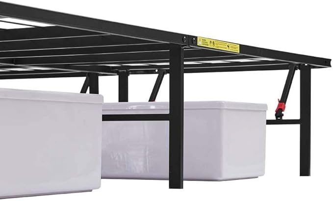 Amazon Basics Bed Frame with Storage, Foldable Metal Platform, Sturdy Steel, No Box Spring Needed, 14 inches High, Tool-Free Setup, Full Size, Black