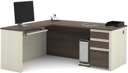 Pemberly Row L Shaped Computer Desk in White Chocolate and Antigua