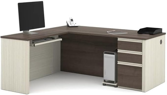 Pemberly Row L Shaped Computer Desk in White Chocolate and Antigua