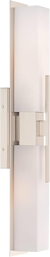 Possini Euro Design Midtown Mid Century Modern Wall Mount Light Brushed Nickel Silver Metal 23 1/2" Wide 2-Light Vanity Fixture Rectangular White Glass Decor for Bathroom Over Mirror House Home