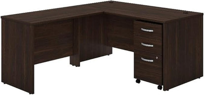 Bush Business Furniture 60W x 30D L Shaped Desk with Mobile File Cabinet, Corner Table and Drawers for Home or Professional Office, Studio C Collection, Black Walnut
