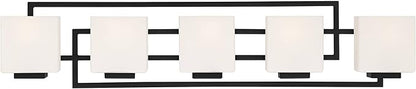 Possini Euro Design Lighting on The Square Modern Wall Mount Light Matte Black Aluminum Hardwired 37" 5-Light Fixture Opal Glass Shade for Bathroom Vanity Mirror House Living Room Home Hallway