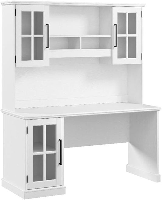 Bush Furniture Westbrook 60W Computer Desk with Hutch in White Ash | Farmhouse Desk for Home Office Workspace