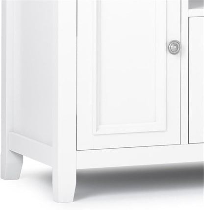 SIMPLIHOME Amherst 72-inch Wide Solid Wood TV Stand in White, Transitional-Style Media Console for Living Room with Cable Management and Adjustable Shelves, Fits 80" TVs