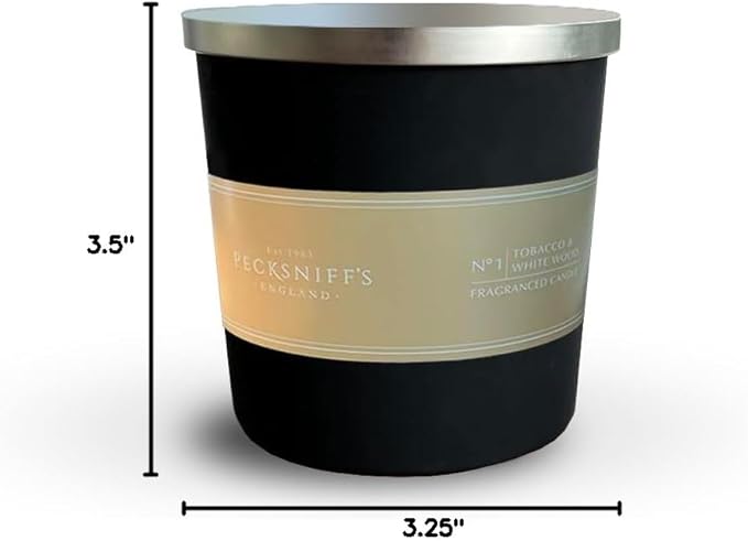 Pecksniff's Black Luxurious 3-Wick Tobacco & White Wood Scented Candle – 18.1 Oz/515g – with Metal Lid Relaxation and Elevated Home Ambiance