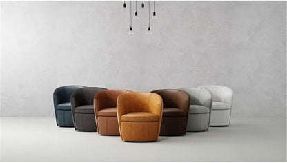 Pemberly Row Traditional All Italian Leather Swivel Club Chair in White