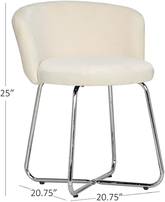 Hillsdale, Marisol Round Metal and Upholstered Vanity Stool with Scoop Back for Makeup Room or Bathroom, Off-White