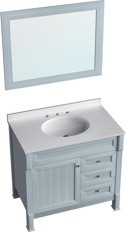 Hanover 36 Set Includes w, Blue Callimont 36'' Vanity Sink Combo for Bathroom, Powder Room | Pre-Assembled 1 Door, 3 Drawers | Accent Mirror| Artificial Stone Countertop Cabinet, 36 inches
