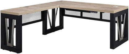 NBF Reversible L-Shaped Executive Office Desk - Height Adjustable Electric Standing Computer Desk with Steel Frame - Modern Desk with Grommet Holes - 78" D x 49.5" H Work Desk for Home (Black, Tan)