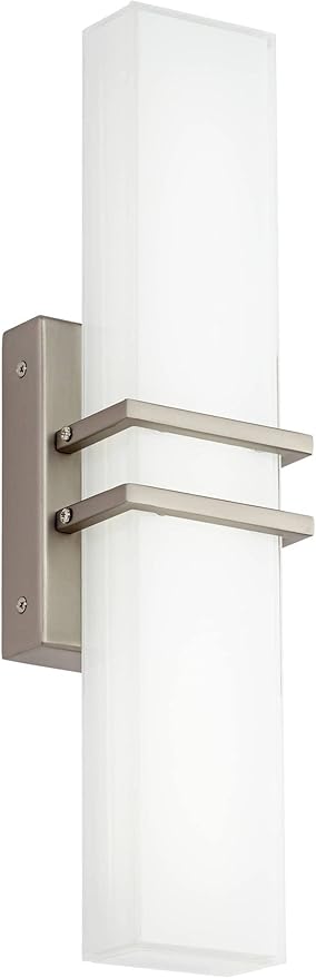 Possini Euro Design Exeter Modern Wall Lights Set of 2 Brushed Nickel Silver Hardwired 4 1/2" LED Fixture White Rectangular Glass Shade for Bedroom Bathroom Vanity Living Room Home Hallway Dining