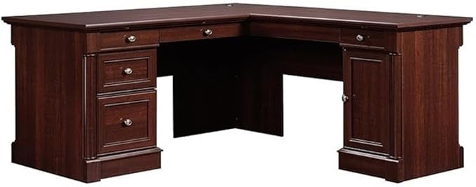 Pemberly Row 65" x 69" Contemporary Engineered Wood L-Shaped Desk with Storage, Drawers, Flip-Down Panel, Grommet Holes, for Home Office/Workspace, in Select Cherry Finish