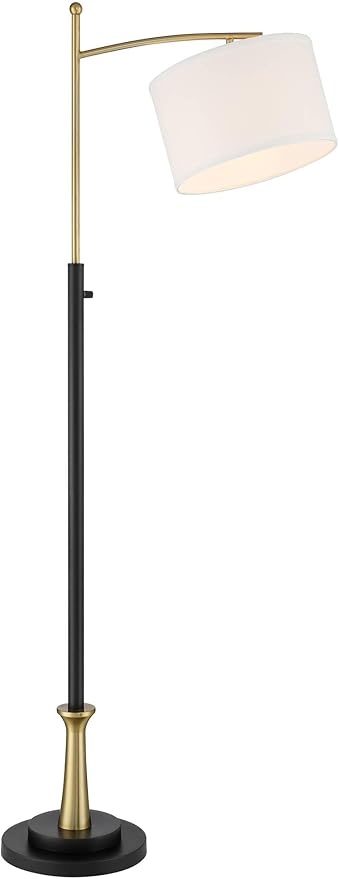 Possini Euro Design Burbank Modern 64" Tall Standing Floor Lamps Set of 2 Lights Task Downbridge Black Gold Metal Brass Finish Living Room Bedroom House Reading Office Home Decor White Shade