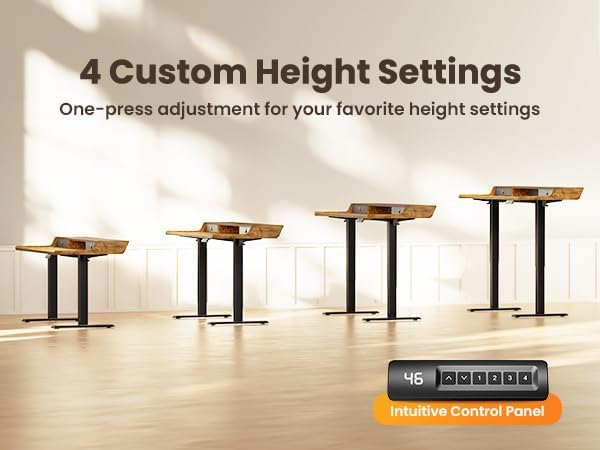 ErGear Electric Standing Desk with Drawers, 48″ x 24″ Gaming Table Compatible Monitor Stand, Stand up Desks, Home Office Height-Adjustable Desk with Storage Shelf, 4 Preset Heights, Vintage Brown