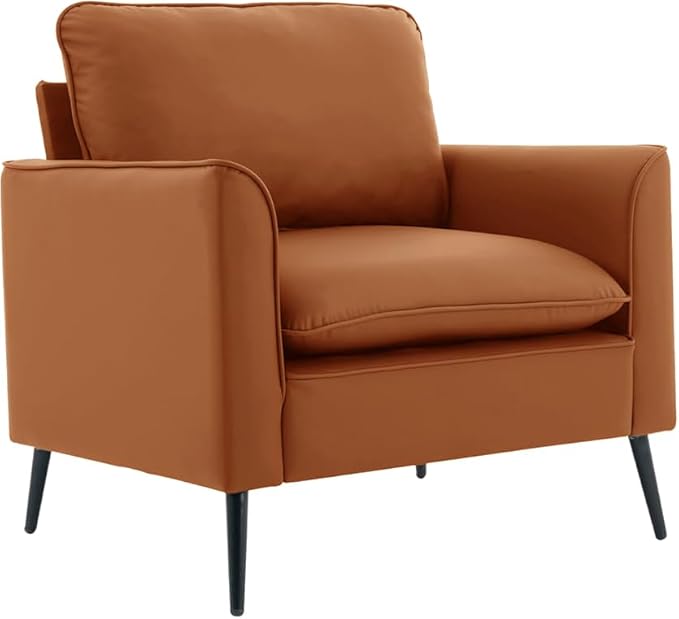 YISHENG Mid-Century Modern Living Room Accent Chairs Set of 2 - Oversized Faux Leather Armchairs with Removable Cushions & Metal Legs, Comfortable Sofas for Office/Lounge/Bedroom/Reception,（Brown）