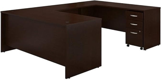Pemberly Row U-Shaped Desk with Mobile File in Mocha Cherry - Engineered Wood