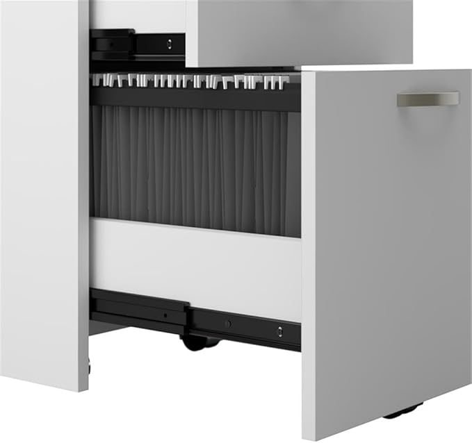 Bush Business Furniture Office in an Hour 65W L Shaped Cubicle Desk with Storage, Drawers, and Organizers in Pure White Modern Computer Table Set with Privacy Panels for Commercial Workspace